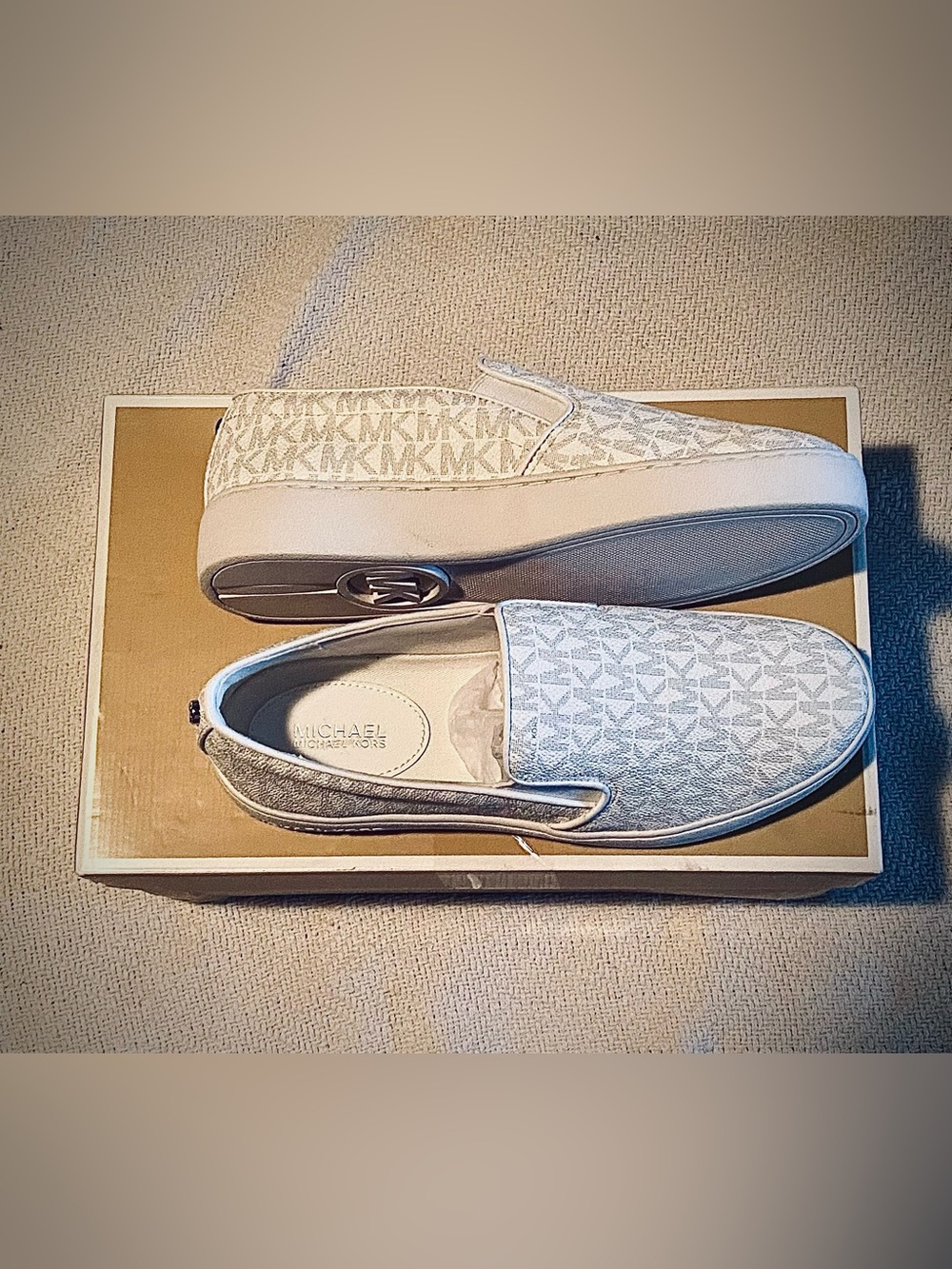 Michael Kors Women’s Leather Slip-On Loafers in Logo Leather Canvas